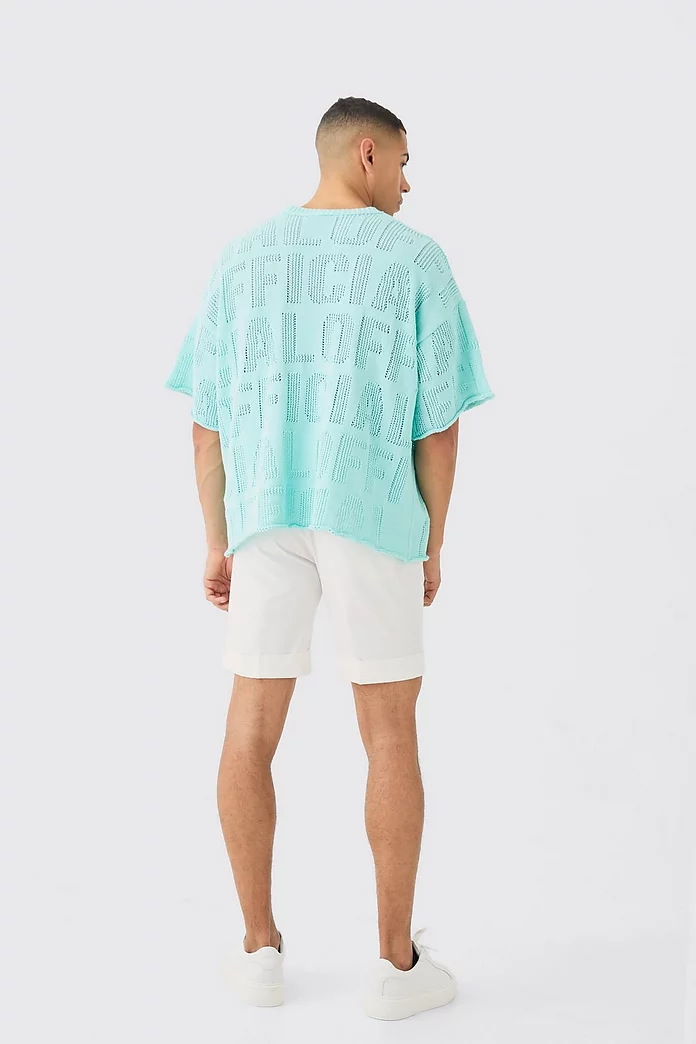 Oversized Branded Open Stitch T-shirt In Light Blue Oversized Branded Open Stitch T-shirt In Light Blue